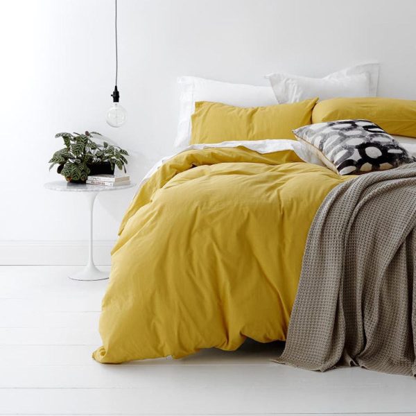 European Vintage Washed Cotton Quilt Cover Set MISTED YELLOW by Park Avenue on Sale