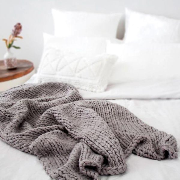 Chunky Knit Oslo Grey Throw Rug By Bambury Fashion