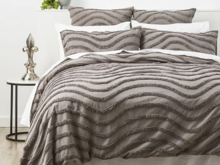 Wave GREY 100% Cotton Chenille Vintage Quilt Cover Set by Cloud Linen Sale