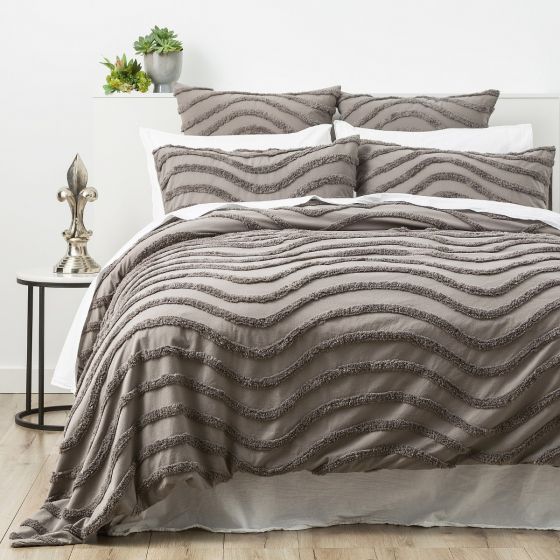 Wave GREY 100% Cotton Chenille Vintage Quilt Cover Set by Cloud Linen Sale