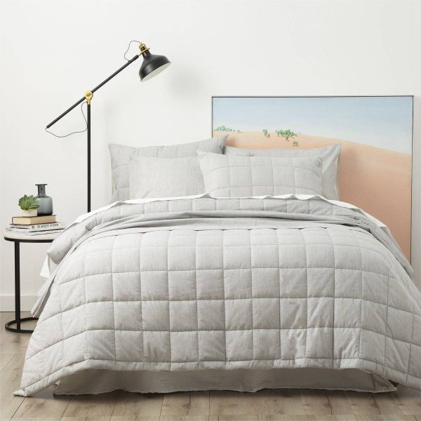 Park Avenue Paradis CHARCOAL Washed Chambray Quilted Quilt Cover Set For Sale