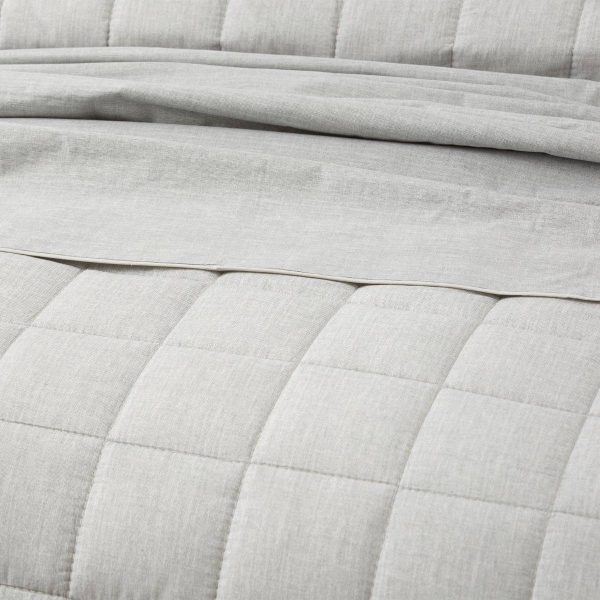 Park Avenue Paradis CHARCOAL Washed Chambray Quilted Quilt Cover Set For Sale